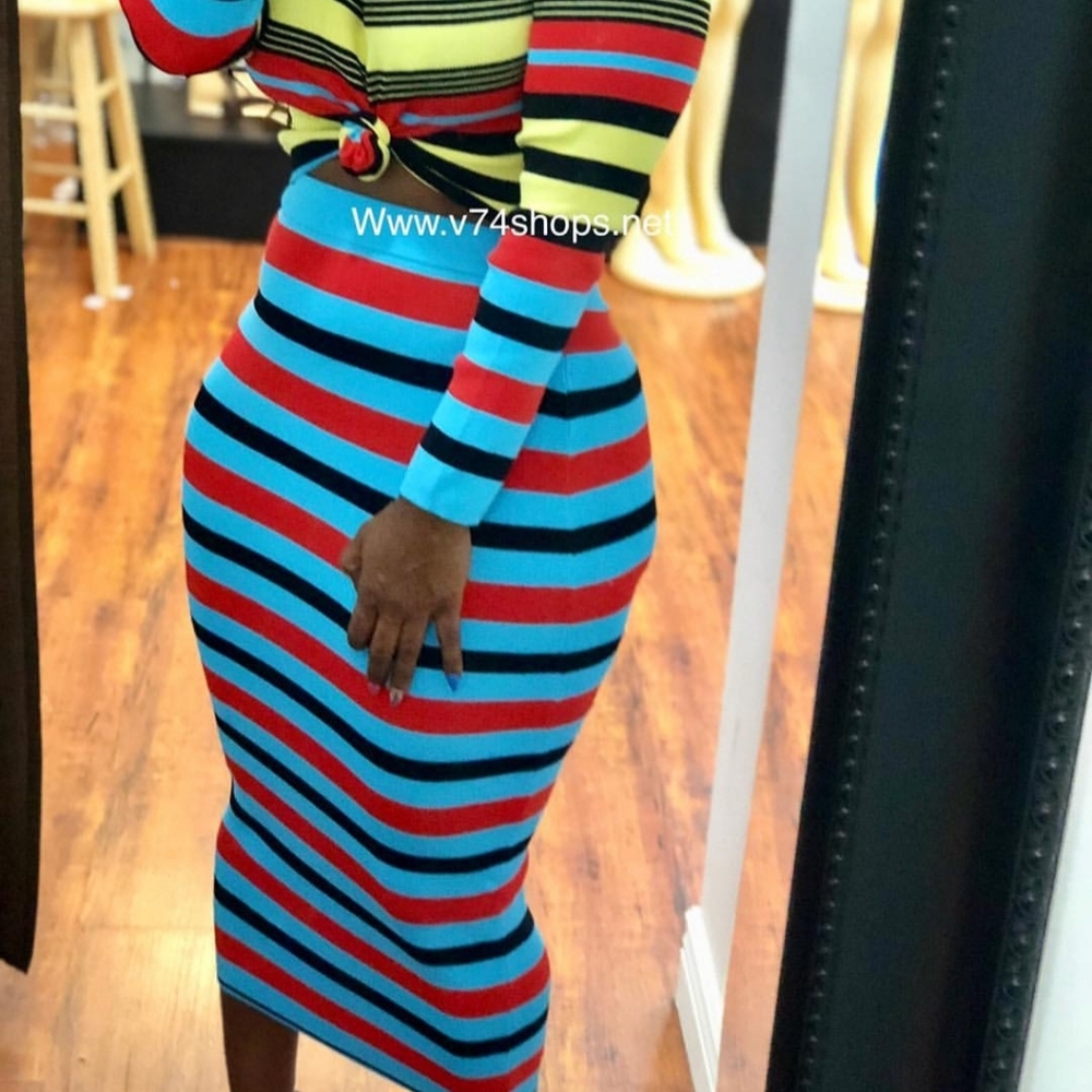 Striped 2 piece skirt set